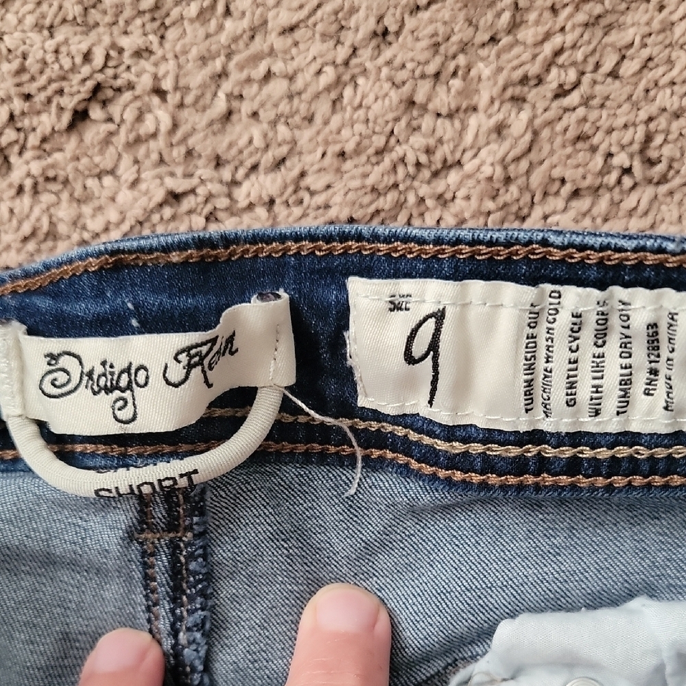 Indigo Rein Blue Jean Shorts with White Lace - Picture 2 of 2